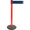 Red barrier post with gray base and blue band.