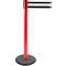 Red stanchion with retractable black and white striped band. Black base.