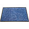 Tapis d'entrée rectangulaire bleu chiné avec un bord en caoutchouc noir.