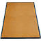 Tapis rectangulaire avec une surface jaune doré et une bordure gris foncé.