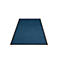 Paillasson rectangulaire bleu avec bordure noire sur fond blanc.
