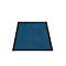 Tapis rectangulaire bleu avec une fine bordure noire sur fond blanc.