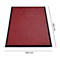 Un tapis rouge rectangulaire avec des bordures noires. Dimensions : 850 x 600 mm.