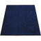 Tapis bleu avec bordure noire. Forme rectangulaire, surface moelleuse.