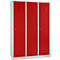 Taquilla, 3 puertas, An 1200 x Al 1800 mm, cerradura de cilindro, gris luminoso/rojo