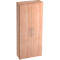 A tall cabinet with two doors made of light wood. Each door has a silver handle.