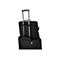 Schwarzer Trolley mit einem zusätzlichen schwarzen Aktenkoffer. Der Trolley ist aufrecht und auf weißem Hintergrund.
