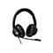 Schwarzes Headset mit Mikrofon, detailreiche Nahaufnahme.