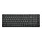 Schwarze kabellose Tastatur mit deutschem QWERTZ-Layout und Ziffernblock vor weißem Hintergrund.