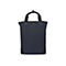 Dunkelblaue Stofftasche, schwarze Griffe, Reißverschluss, weißer Hintergrund.