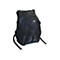 Schwarzer Rucksack mit mehreren Fächern. Sichtbar sind Tragegurte und ein Logo.