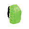Ein neongrÃ¼ner Rucksack mit Targus-Logo, geschÃ¼tzt durch eine Regenhaube.