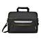 Schwarze Laptoptasche mit gelben Akzenten und Schultergurt. Die Tasche hat das Targus-Logo und den Schriftzug Citygear 3.