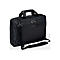 Schwarze Laptoptasche mit Tragegriff und Schulterriemen. Auf der Fronttasche befinden sich zwei Reißverschlüsse.
