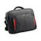 Schwarze Laptoptasche mit roter Zierleiste. Oben befindet sich ein Tragegriff, seitlich ein Schultergurt.