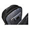 Schwarzer Rucksack, Innenansicht: Tablet in der Tasche. Graues Innenfutter, schwarzer Griff und ReiÃŸverschluss.