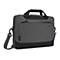 Dunkelgraue Laptoptasche mit Tragegriff und Schultergurt. Auf der Tasche ist der Markenname Targus und "eco/smart" zu sehen.
