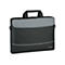 Schwarze Laptoptasche mit grauem Akzent, Tragegriff und Reißverschluss. Unten Logo "Targus".