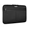 Schwarze Targus Laptoptasche mit Reißverschluss, Logo und diagonalem Muster.