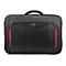 Sacoche pour ordinateur portable noire avec des accents rouges, une poignée et le logo Targus.