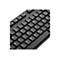 Nahaufnahme einer schwarzen Tastatur mit weißen Buchstaben und Zahlen. Tasten sind quadratisch und leicht erhöht.