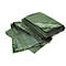 Green, folded tarp on a white background, with eyelets for attachment.