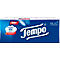 Blau verpackte Tempo Taschentücher-Box. Oben links 'neu', darunter ein Etikett mit 'weicher', 'stark' und 'mit Soft-Komfort-Formel'. Rechts: Tempo-Schriftzug.