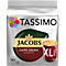 A Tassimo coffee pod pack with Jacobs Caffe Crema Classico and a red XL cup of coffee.