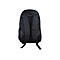 Schwarzer Rucksack, Rückansicht. Gepolsterte Träger, Mesh-Rückenteil, seitliche Netztasche.