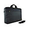 Schwarze Laptoptasche mit gelben Akzenten. Tragegriff, ReiÃŸverschlussfach und abnehmbarer Schultergurt.