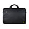 Schwarze Laptoptasche mit gelben Akzenten. ReiÃŸverschluss und Tragegriffe. Kleines gelbes Logo unten rechts.
