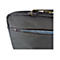 Detailaufnahme einer schwarzen Laptoptasche mit ReiÃŸverschluss. Gelbe NÃ¤hte und der Schriftzug techbox sind sichtbar.