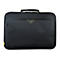 Schwarze Laptoptasche mit gelben Akzenten, Tragegriff und Reißverschluss. Auf der Fronttasche steht "function with emotion".