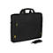 Schwarze Laptoptasche mit gelben Akzenten und Schultergurt. Griff und ReiÃŸverschluss in Gelb.