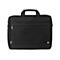 Schwarze Laptoptasche mit gelben Akzenten, Griff und ReiÃŸverschluss. Auf weiÃŸem Hintergrund.