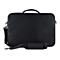 Schwarze Laptoptasche mit Tragegriff, Schultergurt und Metallkarabinern.