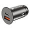 Schwarzes Techly Kfz-Ladegerät mit USB-C und USB-A Anschluss auf weißem Hintergrund.
