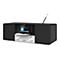 Schwarzes TechniSat DAB+ Radio, Display mit Sender- und Zeitangabe, silberne Bedienelemente, CD-Fach.