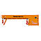 Orange telescopic loader with hooks and chain. Inscription: Telescopic loader 5.0 t.