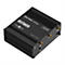 Schwarzer Router mit "RUTM09" Schriftzug. Anschlüsse, Text: "Default IP: 192.168.1.1", Logo.