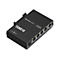 Schwarzer Teltonika TSW010 Industrie-Switch mit fünf Ethernet-Anschlüssen vor weißem Hintergrund.