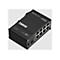 Ein schwarzer TSW040-Switch mit Anschlüssen, Beschriftungen und dem Logo von Teltonika Networks.