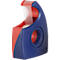 Blue and red tape dispenser with transparent tape.