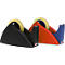 Two tape dispensers in black, red, and blue, with tape rolls.