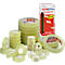 Various rolls of transparent tape, some stacked, others individually.