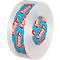 Transparent adhesive tape with red lettering on a blue background. Inscription: tesa.