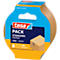 Tesa verpakkingstape, bruine papieren tape, verpakking. Productnaam, afmetingen en instructies. Blauw-geel verpakkingsontwerp.