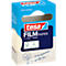 Tesa Film Paper in packaging, blue and white, with lettering. Transparent and writable.