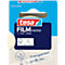 Tesa film papierrol in verpakking. Blauw, wit, donkerblauw. Opschrift: Film Paper, transparent, write on.