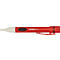 Un testeur de tension rouge en forme de stylo avec une pointe blanche. L'inscription BENNING VT 1 est visible sur l'appareil.